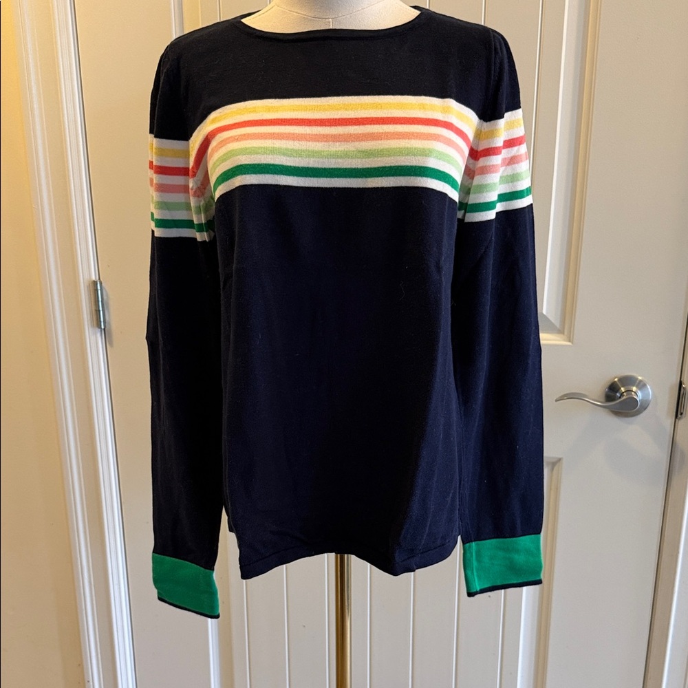 Talbots Navy Sweater with Multicolor Stripes